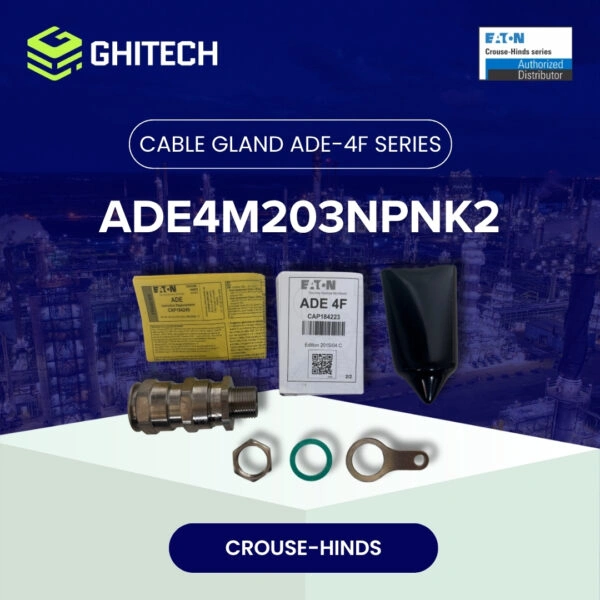 Eaton Crouse Hinds ADE4M203NPNK2 Cable Gland M20 Brass Nickel Plate Complete Set original untuk area Ex-Proof industri.