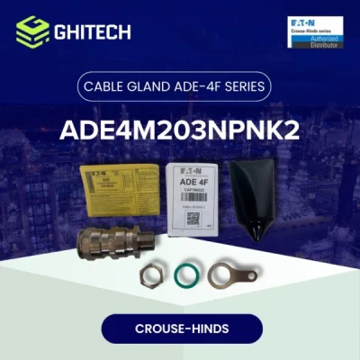 Eaton Crouse Hinds ADE4M203NPNK2 Cable Gland M20 Brass Nickel Plate Complete Set original untuk area Ex-Proof industri.